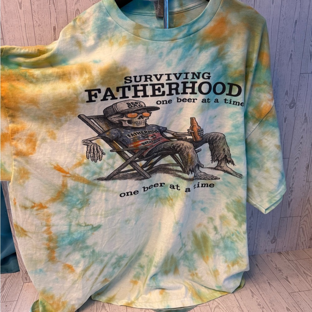 Gildan Tie-Dye Surviving Fatherhood Tee - Blue, Orange, Green